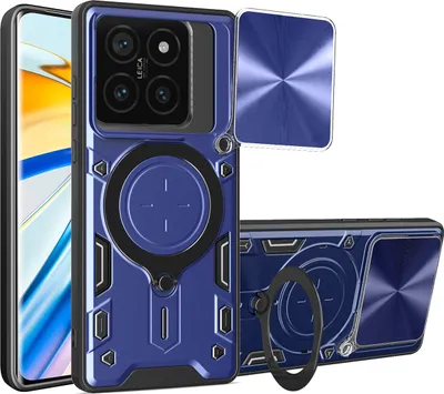 Obrázek produktu pro Pouzdro pro Xiaomi 14T Pro dvojvrstvé odolné pouzdro s ochranným krytem kamery a kruhovým stojánkem na prsten Modrý