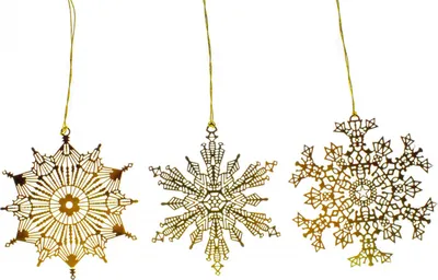 Produktbild von 3 Stück Eiskristall Weihnachtsbaumanhänger Xmas Schneeflocke X-Mas gold filigran