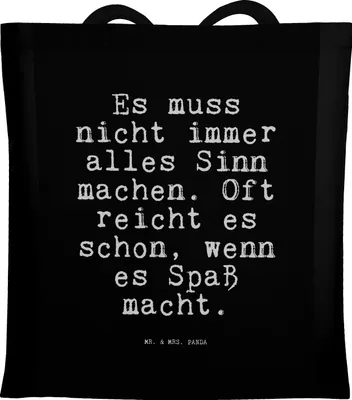 Produktbild von Mr. & Mrs. Panda Jutebeutel Es muss nicht immer... - Schwarz - Geschenk, Tote Bag, Spass, Sinn des Lebens, Sprüche, Spruch Weisheiten Zitate Lustig Weisheit Worte, Beutel