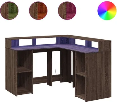 Obrázok produktu pre vidaXL LED stôl hnedý dubový vzhľad 130x130x91 materiál na báze dreva
