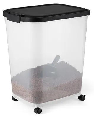 Image de A. Distributeurs de nourriture pour animaux de base, capacité de 22,6 kg, transparent et noir
