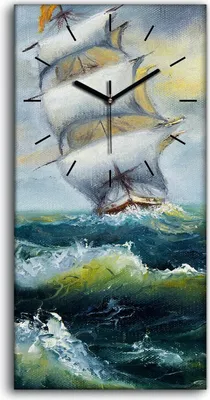 Produktbild von Küchenuhr Bürouhr Leinwand Uhr 30x60 Wellen Meereslandschaft Schiff Ozean - schwarze Hände