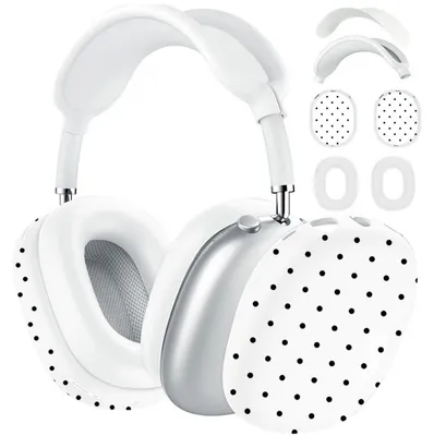 Image de INF Housse en silicone compatible avec Apple AirPods Max — Blanc à pois noirs, protection 4 pièces lavable Blanc