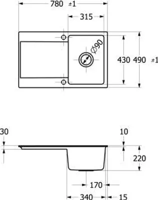 Produktbild von Villeroy & Boch Keramikspüle 33342Fi4, Siluet 45 flat Flächenbündige Spüle - inkl.