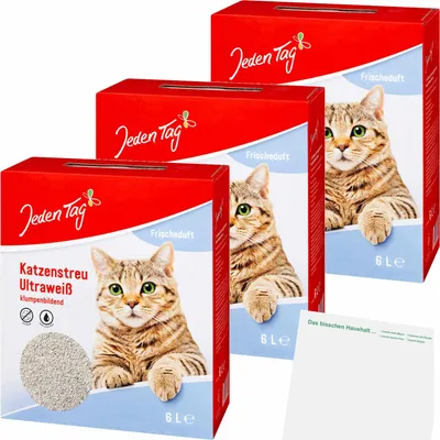 Produktbild von Jeden Tag Ultra Klumpstreu Ultraweiß 3er Pack (3x6l Packung) + usy Block