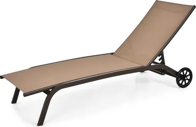 Produktbild von GOPLUS Sonnenliege, Gartenliege wetterfest, Liegestuhl mit Rollen, Relaxliege mit 6-stufig Verstellbarer Rückenlehne, bis zu 150kg belastbar, Braun