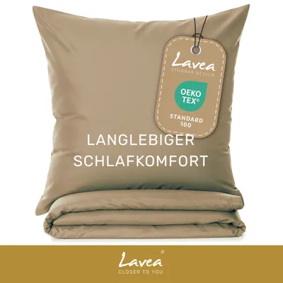 Produktbild von Lavea® Bettwäsche aus Mikrofaser – Bettwäsche-Set mit 1 Bettbezug 135x200 cm, 1 Kissenbezug 80x80 cm, weich, atmungsaktiv, hypoallergen - Sand