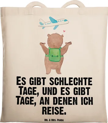 Produktbild von Mr. & Mrs. Panda Jutebeutel Bär Reisen - Transparent - Geschenk, Reiseveranstalter, Urlaube, Tragetasche, Tote Bag, Beutel, Tasche, Urlaub, Shopping, Auslandsjahr
