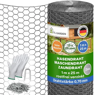 Produktbild von TTL GARDEN GUARD-LINE Hasendraht 1x25m verzinkt 13x25mm Maschenweite 0,7mm Drahtstärke