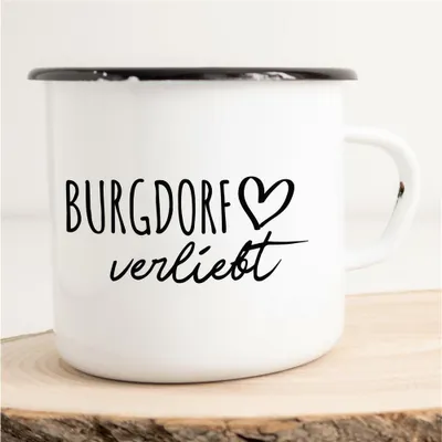 Produktbild von Huuraa Emaille Tasse Burgdorf  Geschenk Kaffeebecher Vintage 300ml Burgdorf  Präsent