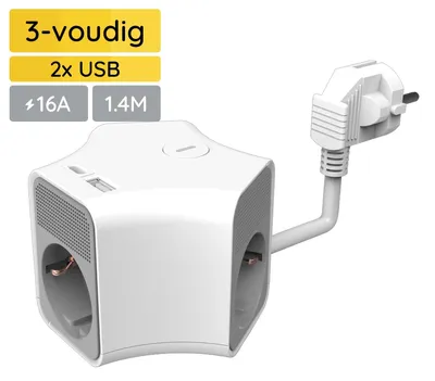 Produktbild von Technik Steckdosenwürfel Weiß 3-fach USB-C und USB-A 1.4m Schutzkontakt