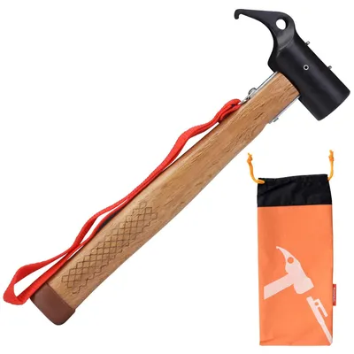 Image de Marteau de camping en acier pour piquets de tente avec manche en bois