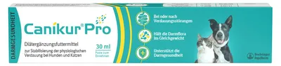 Imagen del producto de Canikur Pro para animales. Crema para perros y gatos, que ayuda a mantener una flora intestinal saludable. Envase de 30 ml