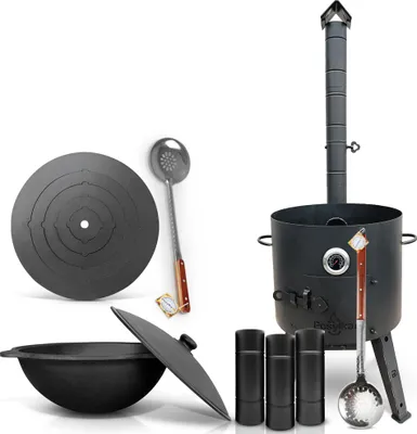 Produktbild von Feuerofen Utschak Ø 44 cm. mit Gusseisen Kazan 16 L Herdplatte Kasan Учаг Uchag