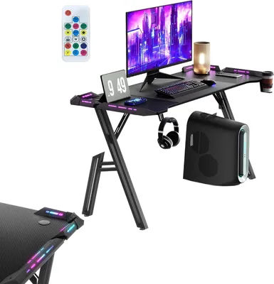 Produktbild von Sessamen-LP Gaming Schreibtisch 140x60x74 cm Stehpult in Gaming Tisch Groß Computertisch L-Frame PC Schreibtisch, Schwarze Kohlefaser