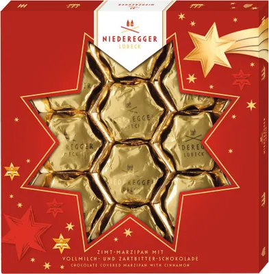 Zdjęcie produktu dla Niederegger cynamonowe gwiazdki marcepanowe praliny ciemna czekolada 125g