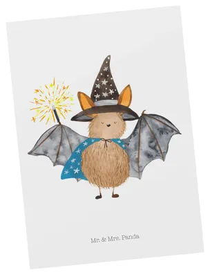 Produktbild von Mr. & Mrs. Panda Postkarte Fledermaus Zauberer - Weiß - Geschenk, Frauen, Grußkarte, Fledermäuse, Ansichtskarten, Reinsteigern, bildkarte, Lustige Sprüche, Postkarten