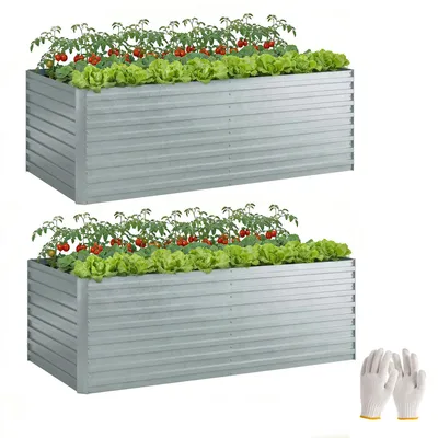 Produktbild von Outsunny Hochbeet aus verzinktem Stahl 2er Set 180 x 90 x 60cm für Gemüse Obst