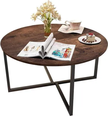 Produktbild von Runder Couchtisch Schwarz Metall Holz Wohnzimmertisch Modern