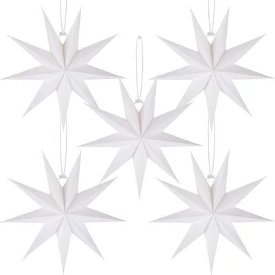 Produktbild von 5x Weihnachts-Papiersterne 30 cm, 9 Zacken, Faltsterne zum Aufhängen, Beige Deko für Tisch, Zimmer & Hochzeit, Weiß