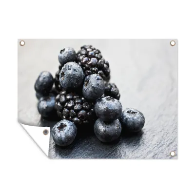 Obrázok produktu pre MuchoWow® Vonkajší plagát - Záhradná dekorácia ochrana súkromia - Záhradné plagáty pre záhradu - Ostružiny - Ovocie - stôl - 90x120x0.2cm