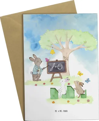 Produktbild von Mr. & Mrs. Panda Grußkarte Ostern Hasenschule - Weiß - Geschenk, osterkarten, Klappkarte, weihnachtskarten, einladungskarten, hochzeitskarten