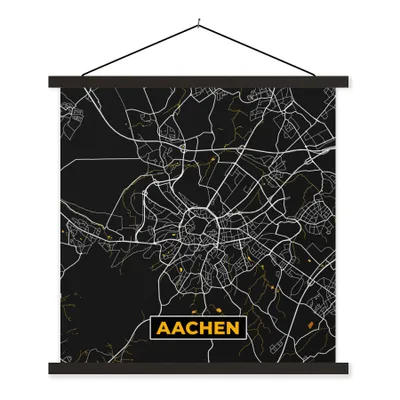 Produktbild von MuchoWow® Textilposter Aachen - Gold - Stadtplan - Karte - Deutschland 90x90 cm mit schwarzem Rahmen - Magnetisches