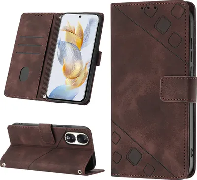 Produktbild von Hülle für Honor 90 Prägung Flip Leder Brieftasche Schutzhülle mit Ständer Braun