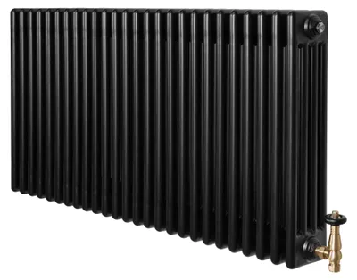 Produktbild von Röhrenheizkörper 4 Säulen mit TRV Chromventile – 600mm x 1190mm – Schwarz