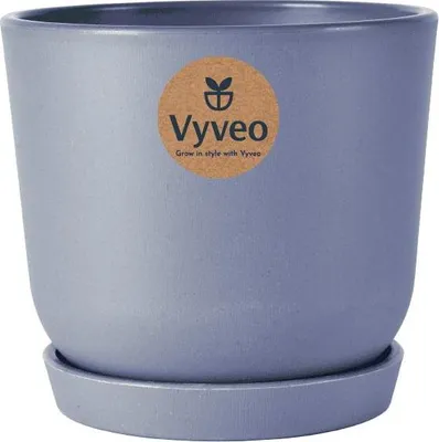 Image de Vyveo - Pot de fleurs Soren avec soucoupe - Gris foncé - 13 x 12