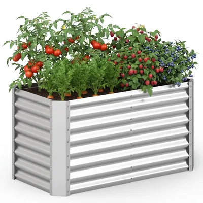 Produktbild von KOMFOTTEU Hochbeet aus verzinktem Metall, rechteckiges Pflanzbeet mit offenem Boden, Gartenbeet für Gemüse, Kräuter & Blumen, Frühbeet, Pflanzkasten für Garten, Terrasse & Rasen, Silber
