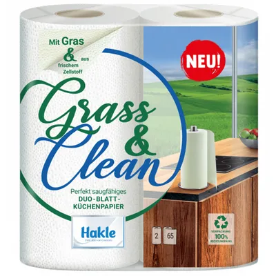Immagine prodotto di HAKLE 10454 Rotolo da cucina Grass&Clean - 2 veli, bianco, 2 rotoli da 65 fogli ciascuno