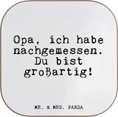 Produktbild von Mr. & Mrs. Panda Untersetzer für Gläser Opa, ich habe nachgemessen.... - Weiß - Geschenk, gläseruntersetzer, Dankeschön, Glas, Tassenuntersetzer, Enkelin, Sprüche, Enkel