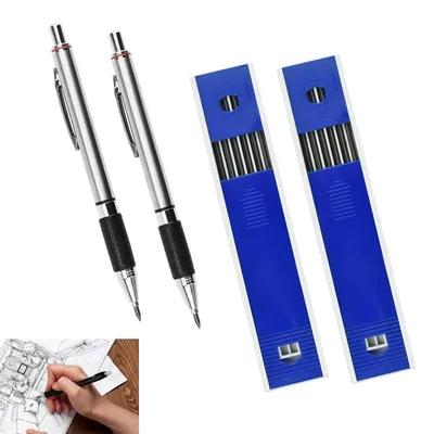 Produktbild von 2x Mechanische Bleistifte 2mm 2B Metall mit Ersatzminen für Zeichnen & Schreiben