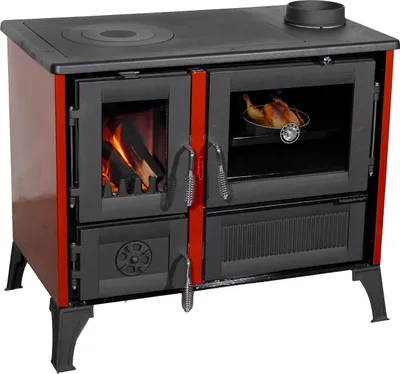 Produktbild von Kaminofen mit Backfach und Herdplatte 4013 Rot Holzofen 8 kW Holz Ofen Mehrfachbelegung Kamin Heizofen Küchenherd