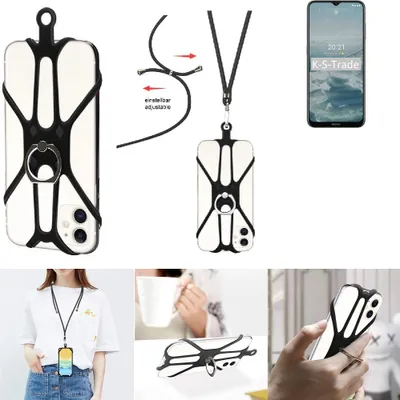 Produktbild von K-S-Trade 3in1 Handykette Handyband Handykordel Halsband Smartphone-Ring Handy-Ring kompatibel mit Nokia G20 Fingerhalterung Handyring Tischständer