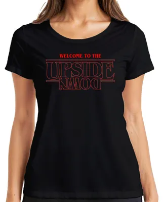 Immagine prodotto di WELCOME TO THE UPSIDE DOWN Stranger Horror 80s Retro Demogorgon Maglietta da donna, nero, XL