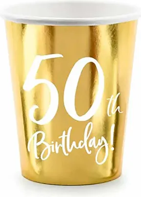 Produktbild von Pappbecher Happy Birthday #50 220ml/6Stk. Gold