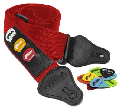 Immagine prodotto di Cinghia per chitarra TIGER con plettri extra, rossa