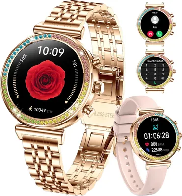 Produktbild von Damen Smartwatch mit Bluetooth Anruf, 1.25" HD Display, IP67 wasserdicht, Herzfrequenz & SpO₂, Fitness- & Gesundheitsfunktionen