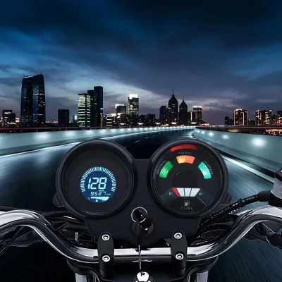 Produktbild von Motorrad-Tachometer, Universal-LCD-Digital-Kilometerzähler, Kraftstoffstandsmesser, verstellbar, 7 Farben, DC 12 V, multifunktionales Messgerät