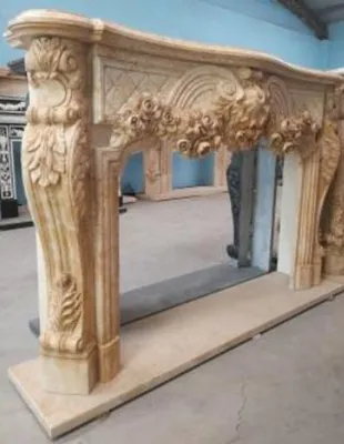 Produktbild von Casa Padrino Luxus Barock Kaminumrandung Beige 232 x 50 x H. 153 cm - Prunkvolle Kaminumrandung aus hochwertigem Marmor - Barock Möbel