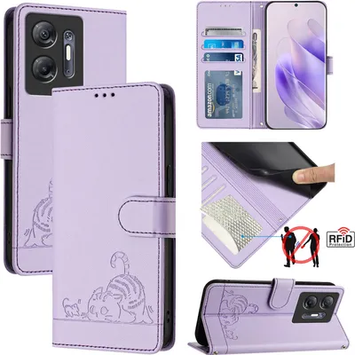 Produktbild von Leder Hülle für Infinix Hot 30 5G Süße Katze Flip Case Brieftasche Schutzhülle mit Standfunktion Lila