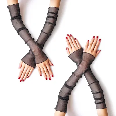 Produktbild von MUYDZ 2 Paar Damen Lange Arm Ärmel mit Spitze Mesh Tüll, Kühlende und Wärmende D