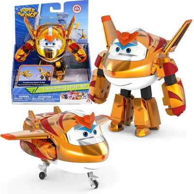 Produktbild von Super Wings Transforming Golden Boy, ca. 12.7 cm große verwandelbare Spiel-Figur, Spielzeug-Flugzeug und Roboterfigur für 3+ Jahre Alten Jungen Mädchen, Goldene, Gold