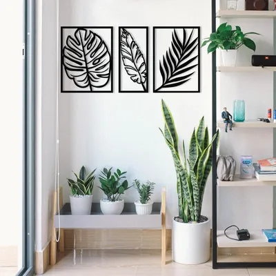 Image de Wallity, Leaf2 Metal Decor, décoration murale, noir, métal, 80 x 38 cm