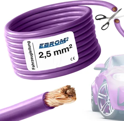 Produktbild von 10 Meter EBROM FLRY 2,5mm2 Fahrzeugleitung - KFZ Leitung - Farbe: violett - Querschnitt 2,5 mm² (mm2) flexibel 90 ± 5 Shore 99,99% Kupfer Mantel PVC FLRy