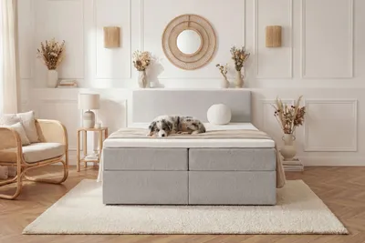 Produktbild von TRADA Boxspringbett Quelle 140x200 Boucle Stoff mit Matratze H3 und Topper Grau