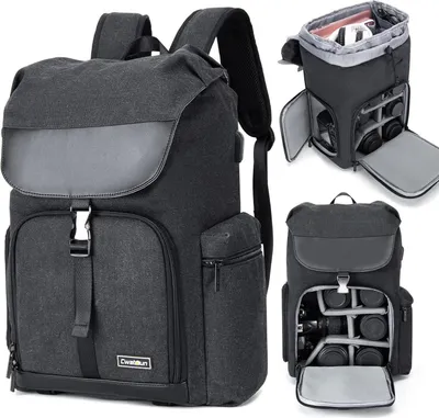 Produktbild von Kamerarucksack Tasche Canvas Professional SLR DSLR spiegellos wasserdicht Schwarz