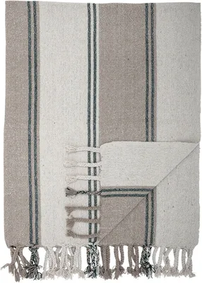 Produktbild von Bloomingville Decke Grau Streifen 130x160 Kuscheldecke gestreift Fransen Throw